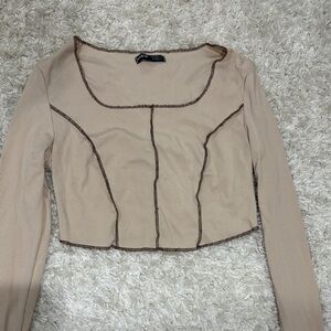 SHEIN Beige Long Sleeve Crop Top
